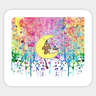 Sleepy Moon Pug and Sloth Rainbow Paint Sticker